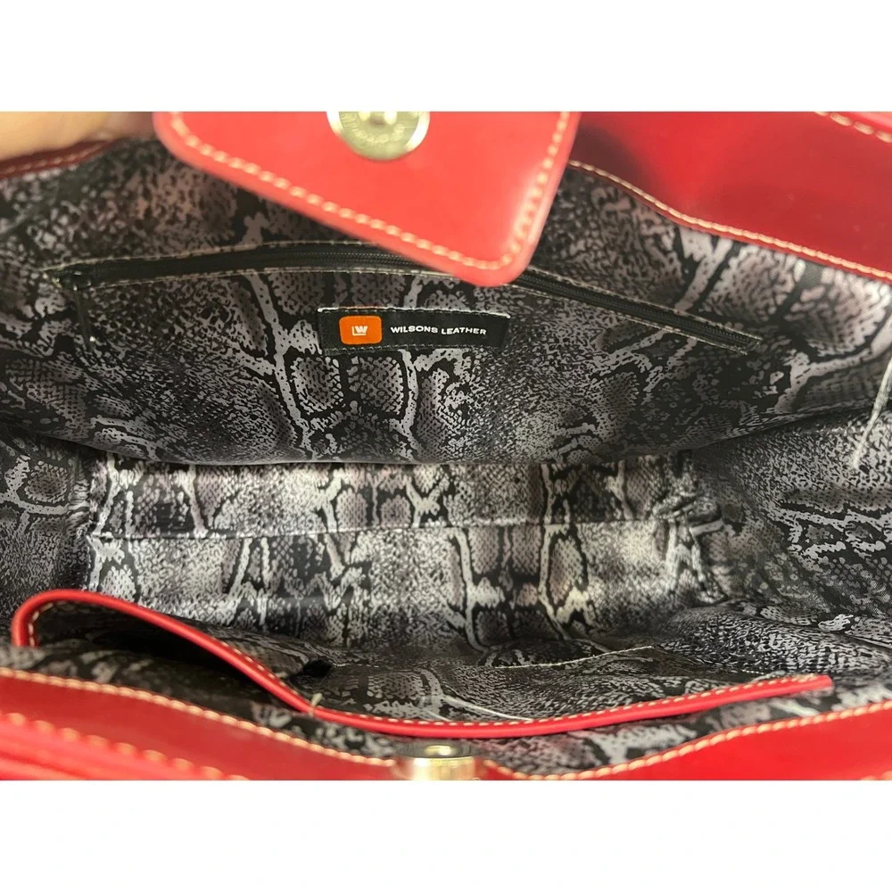 Wilsons Leather Red Laptop Tote Bag Women Work Briefcase Snakeskin Lining Large